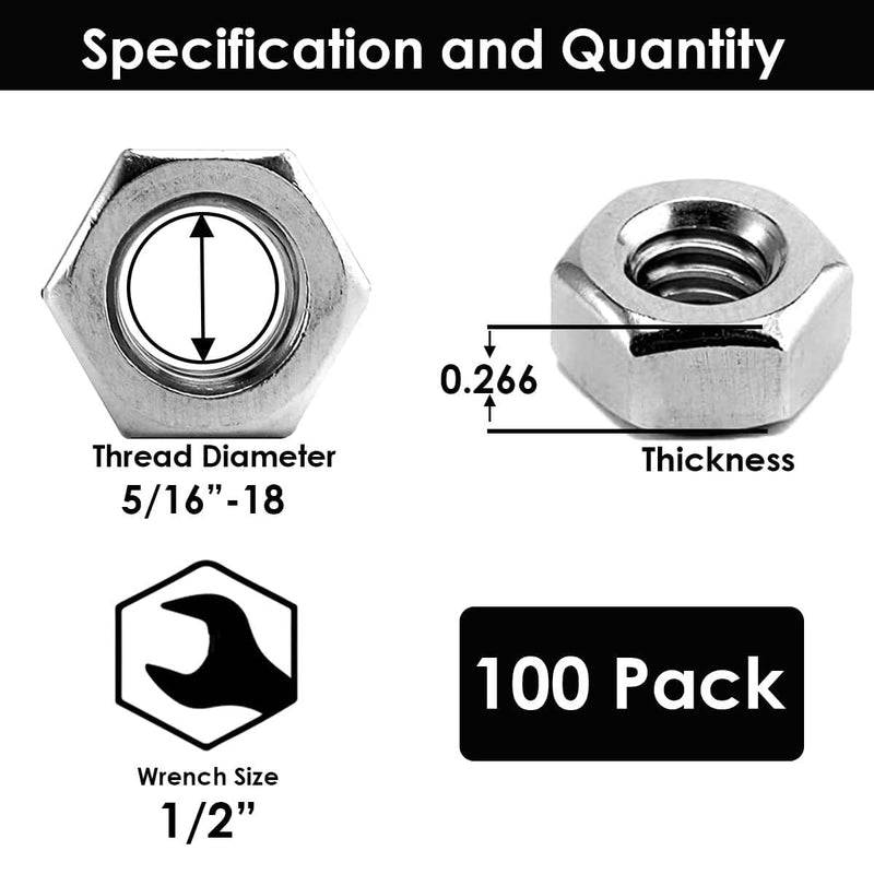 [Australia - AusPower] - Bolt Dropper 5/16"-18 Stainless Hex Nut (100 Pack), by Bolt Dropper, 304 18-8 Stainless Steel Nuts 5/16"-18 (100 pcs) 