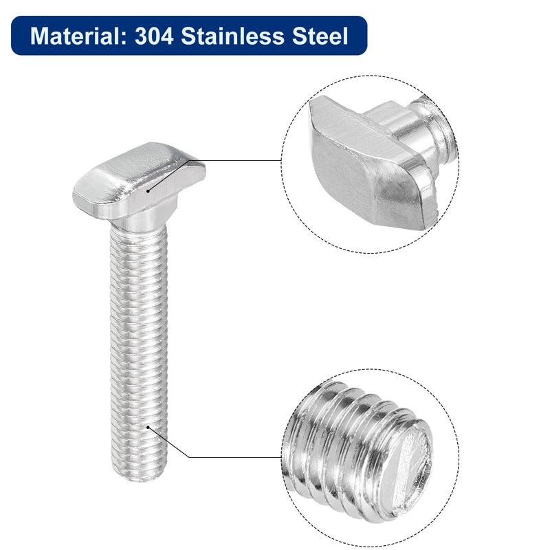 [Australia - AusPower] - uxcell 20Pcs T-Slot Bolts, M8 x 50mm Hammer Head Bolt T Screw Drop-in Stud for 4040 Series T-Slot Aluminum Extrusion Profile, 304 Stainless Steel, Silver M8x50mm 20 