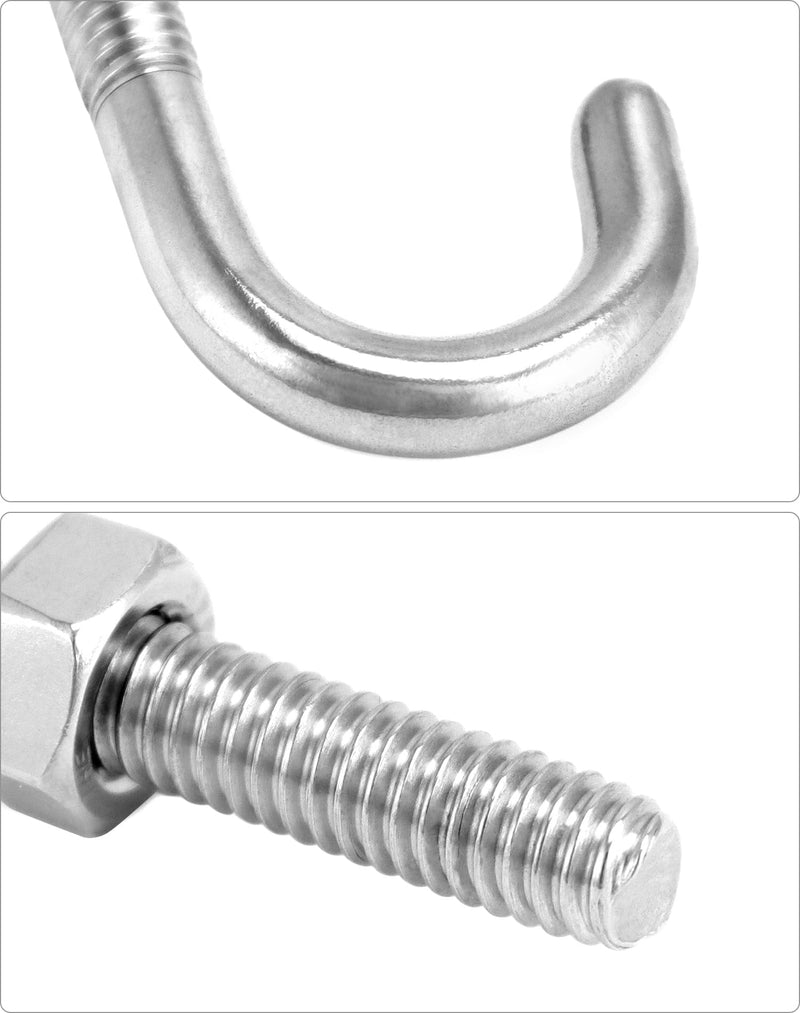 QWORK Steel J-Bolt with Nut, 5/16" x 3" Anchor Bolts, Pack of 10