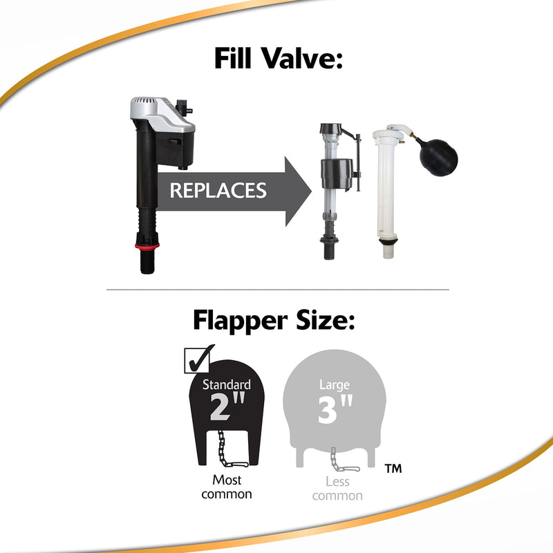Korky 818MP QuietFILL® Platinum Universal Toilet Fill Valve & 2" Toilet Flapper Kit, Silver 2 In.