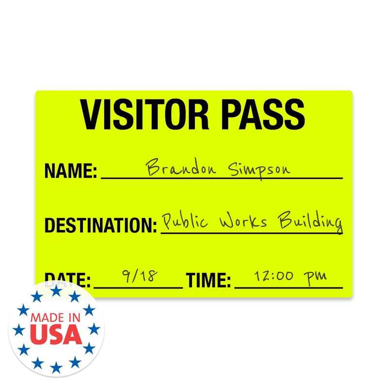 Chartreuse Visitor Pass / 500 Fluorescent Yellow ID Labels/Safety Identification Badge Stickers