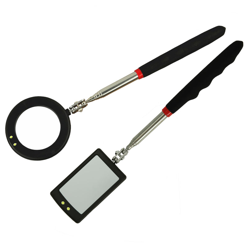 [Australia - AusPower] - Telescoping Inspection circular 360 Mirror with 2 LED Light mirror and mirror on a stick and Extendable Mechanic Tool for Automotive Flexible circular Mirror Diabetic Mirror for feet 