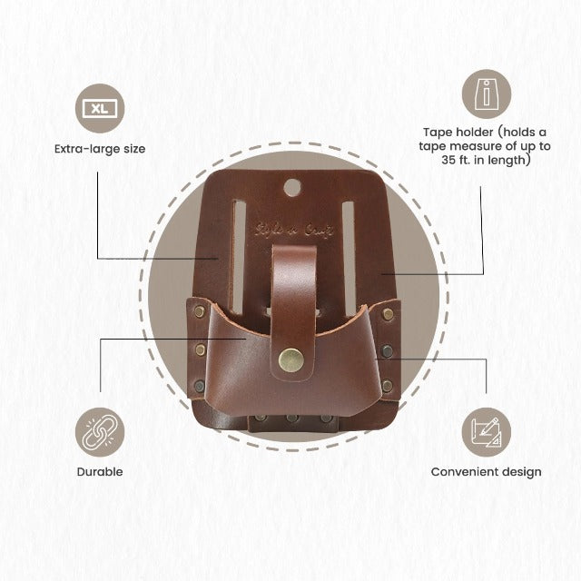 Style N Craft extra large full-grain leather tape holder tool pouch with belt loops