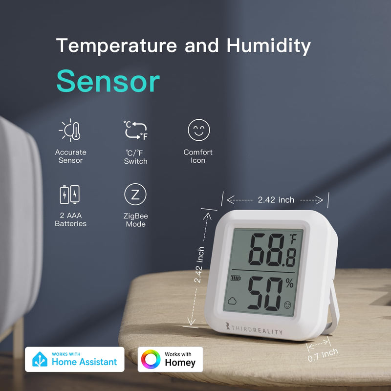 [Australia - AusPower] - THIRDREALITY Zigbee Temperature and Humidity Sensor with Digital LCD Display, ZigBee Hub Required, App Records, Remote Monitoring and Smart Home Automation, AAA Batteries Included 