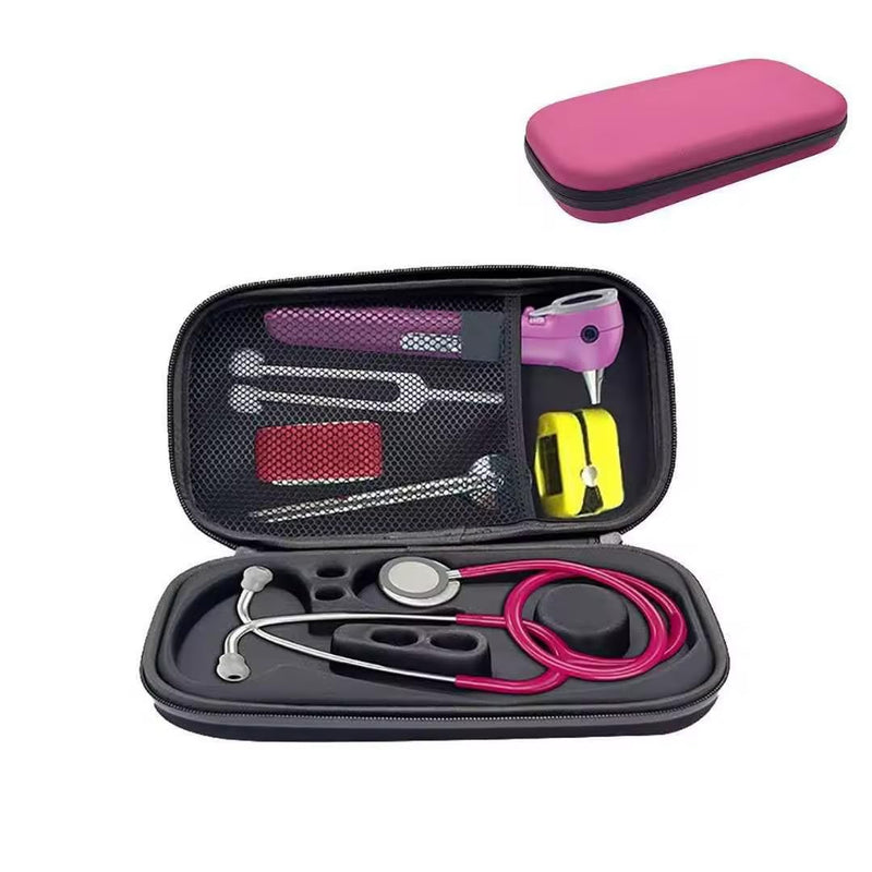 [Australia - AusPower] - Pink Stethoscope + Pink Case for Students Nurse Doctor, Beautiful Gold-Plated Stetho for Clinical Use, Professional high-sensitivity fiber membrane, Double Sided Stethoscope 