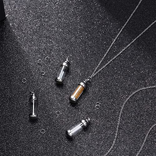 MTLEE 4 Glass Vial Necklace Pendant Set Include 4 Stainless Steel Cremation Urn Pendant Vial Tube Urn Keepsake with Chain 4 Snake Chain Necklace Silver