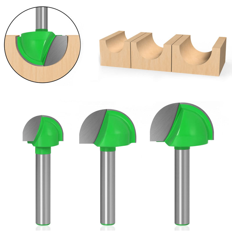 Shank Router, Hollow Chamfer Cutter, 6 mm, 5 Pieces, Round Nose Cove Core Box Milling Cutter, Woodworking Cutter, Carbide Woodworking Mill, Radius Cutter Ball Cutter, Green, 6 mm / 8 mm / 10 mm / 12 mm / 18 mm