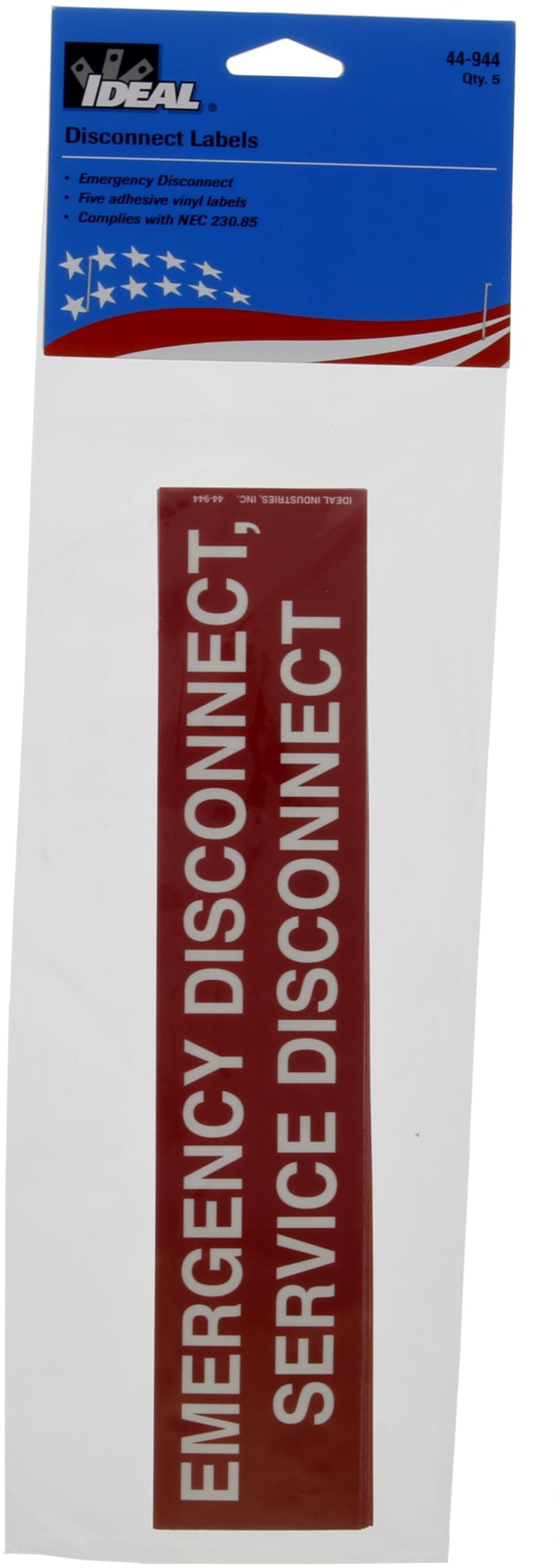 [Australia - AusPower] - IDEAL INDUSTRIES 44-944 NEC Emergency Disconnct Lable,1-3/4 in. x 9 in. Adhesive 5Pk 