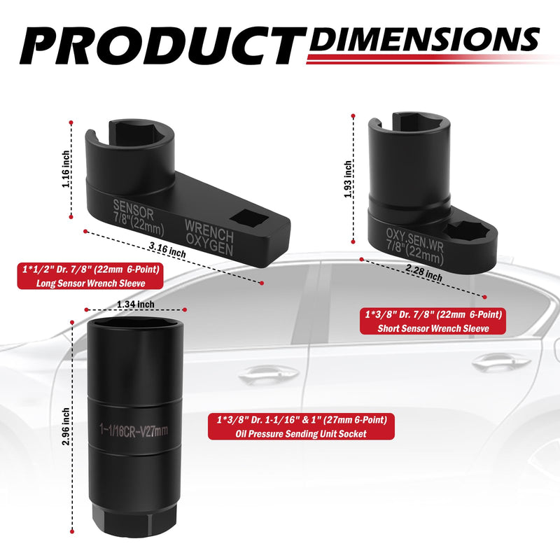 7PCS Sensor Socket Set,Heavy Duty Oil Pressure Sensor Socket 22mm 27mm 29mm,Side-Cut Access Automotive Tools for Removing & Install Sensors