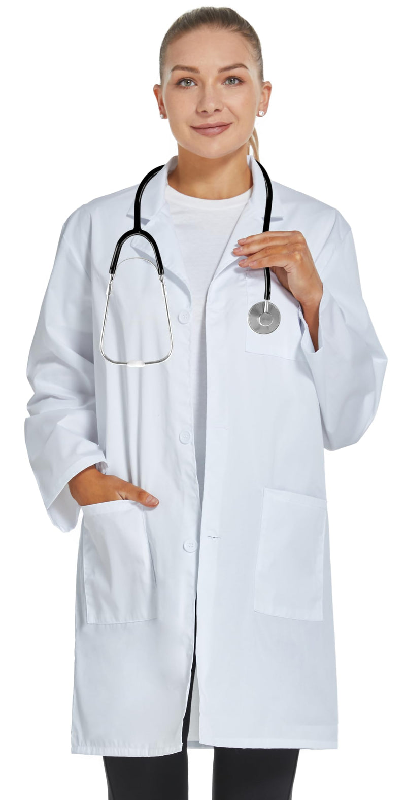 [Australia - AusPower] - Professional Lab Coat for Women Men Long Sleeve, White, Unisex Small 