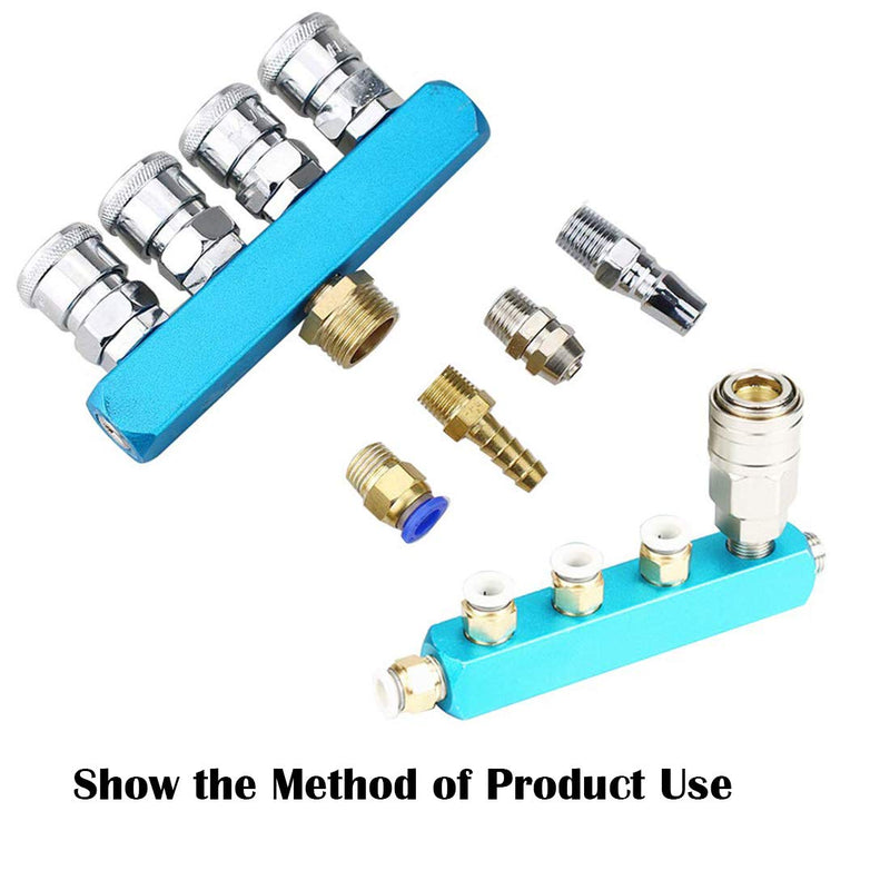 Beduan 1/4" 2 Way 5 Port Aluminum Air Hose Inline Manifold Block Splitter, Pneumatic Air Compressor Manifold Fitting 2 Way 5 Ports