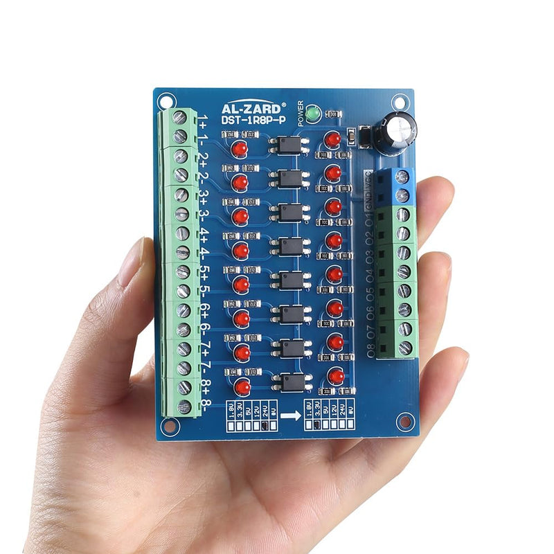 Optocoupler Insulation Module, 8-Channel Optocoupler Insulation Module, 24 V to 3.3 V Level Voltage Converter PNP Output PLC Signal Optocoupler Voltage Insulation Board