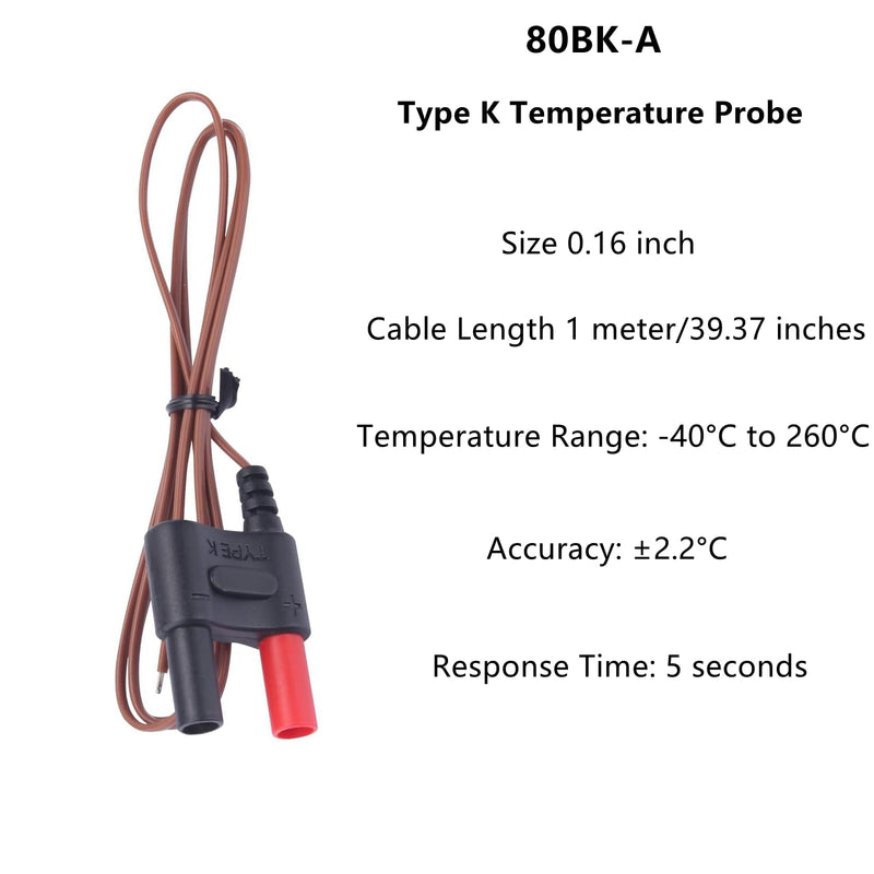 [Australia - AusPower] - 80BK-A Type K Thermocouple, Temperature Head Probe, Clamp, Multimeter Replacement for fluke thermocouple F17B+, F116C, F87-V, F28LL, F179, F287, F289, F189, and More! 