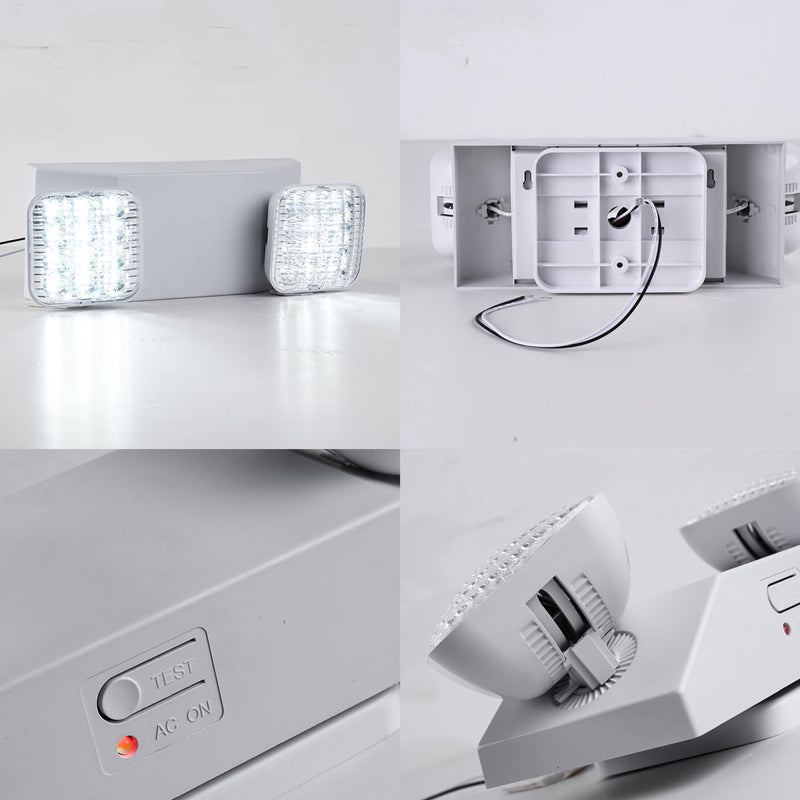 LED Emergency Lights for Business Home Power Failure,4Hours 300lm Automatic Battery Backup,Rechargeable Emergency Exit Lighting Fixtures,Hardwired, UL 924 AC85-277V Square with L N Wires White