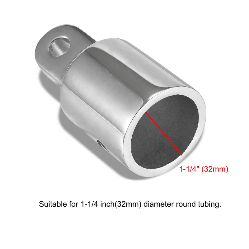 TINGZHIGO 2 Pcs 316 Stainless Steel Bimini Top Eye End Cap Fits 3/4" or 7/8" or 1" or 1-1/4" (4 Sizes) Round Tubing, Heavy Duty Marine Bimini Top Fitting Hardware 1-1/4 inch