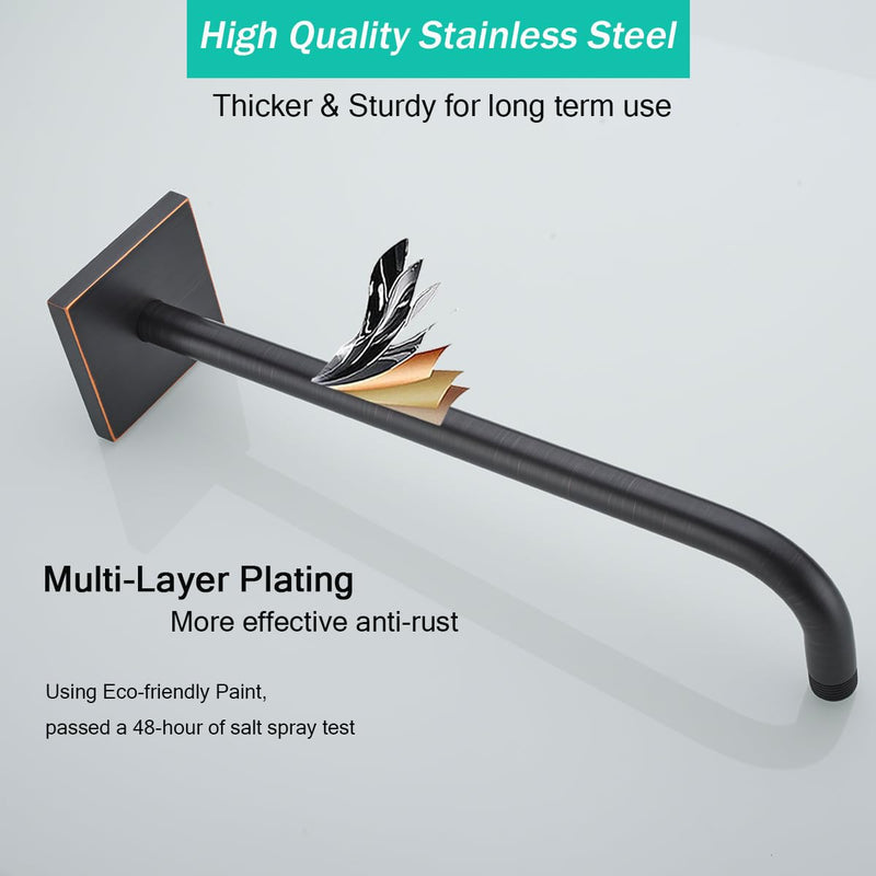 Shower Arm with Flange, 16 in Stainless Steel Shower Arm Extension Wall-Mounted For Fixed Shower Head,Rain Shower Head Extender,Oil Rubbed Bronze,SE-91018-16-ORB-SQ ﻿ Large Square Flange-16″Oil Rubbed Bronze