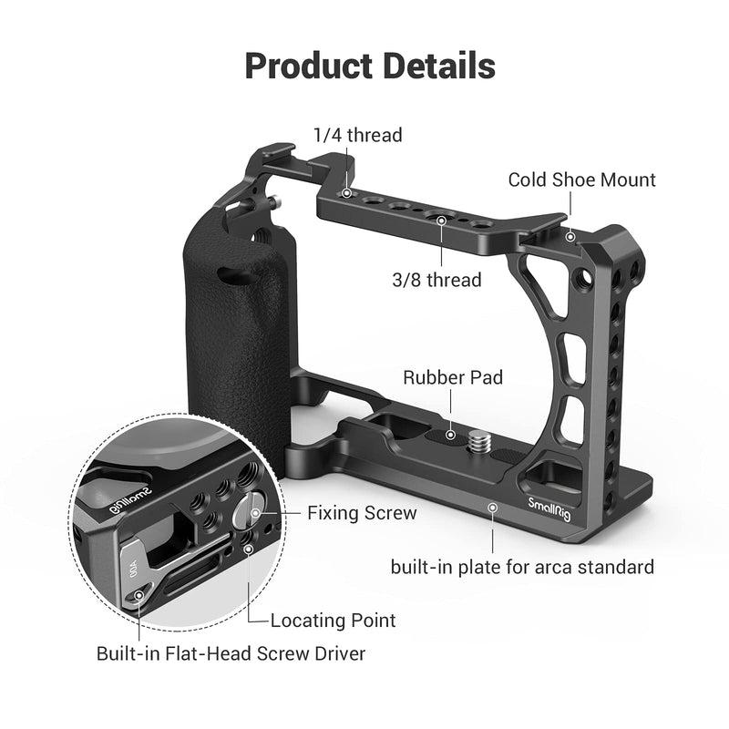 [Australia - AusPower] - SmallRig Cage with Silicone Handgrip & Cold Shoe for Sony a6100, a6300, a6400-3164 