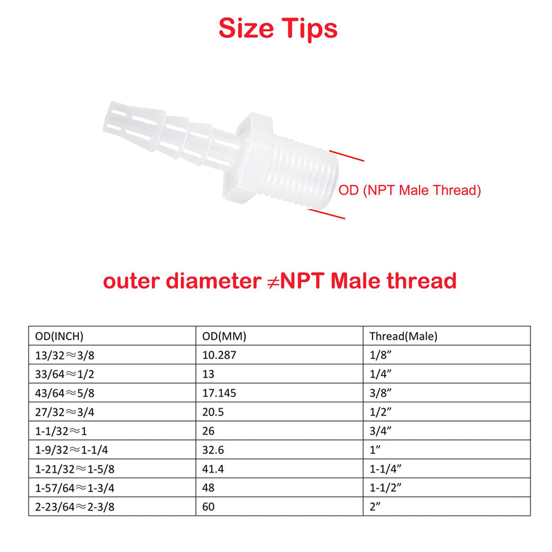 Plastic Hose Barb Fitting, 3/8" Barb X 3/8" NPT Male Thread Adapter Connector Pipe Fittings for Fuel Gas Liquid Air (Pack of 5)