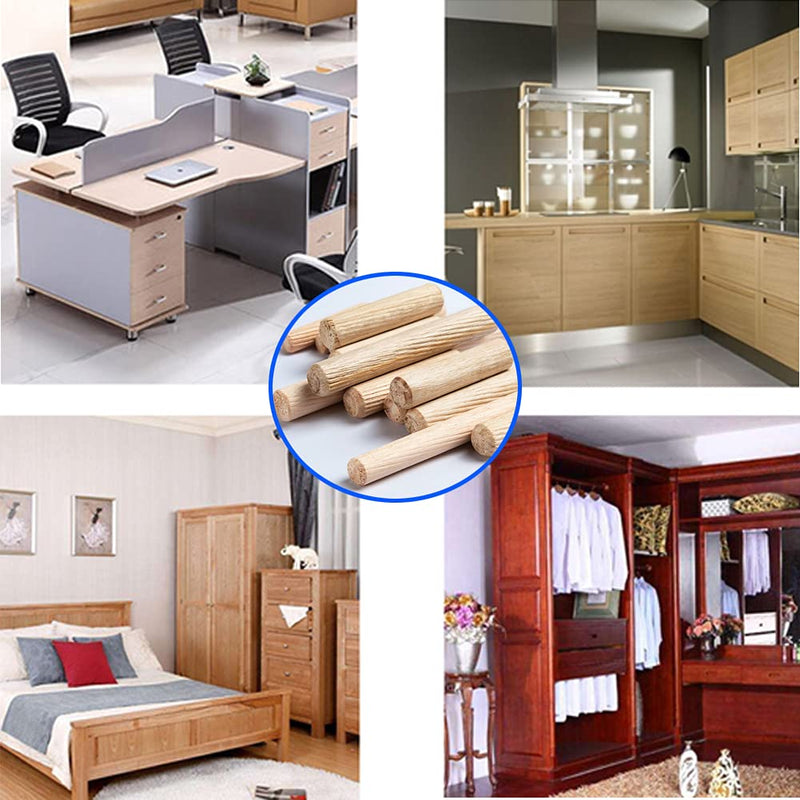 [Australia - AusPower] - 21pcs Wooden Dowels Assorted M6 M8 M10 Hard Wood Grooved Plugs Furniture Woodwork Grooved Fluted Pin Craft for Grooved Fluted, Craft, DIY, Carpentry (6mm 8mm 10mm) 