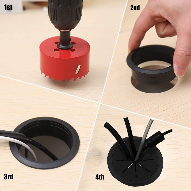 [Australia - AusPower] - Desk Grommet, 6PCS Flexible 2 Inch (50mm) Desk Cable Grommet Desk Cable Hole Covers with Hole Saw, Ideal Solution for Office and Home Table Cable (Black, 2Inch_50mm) (Black) 6PCS 2inch_50mm Black 