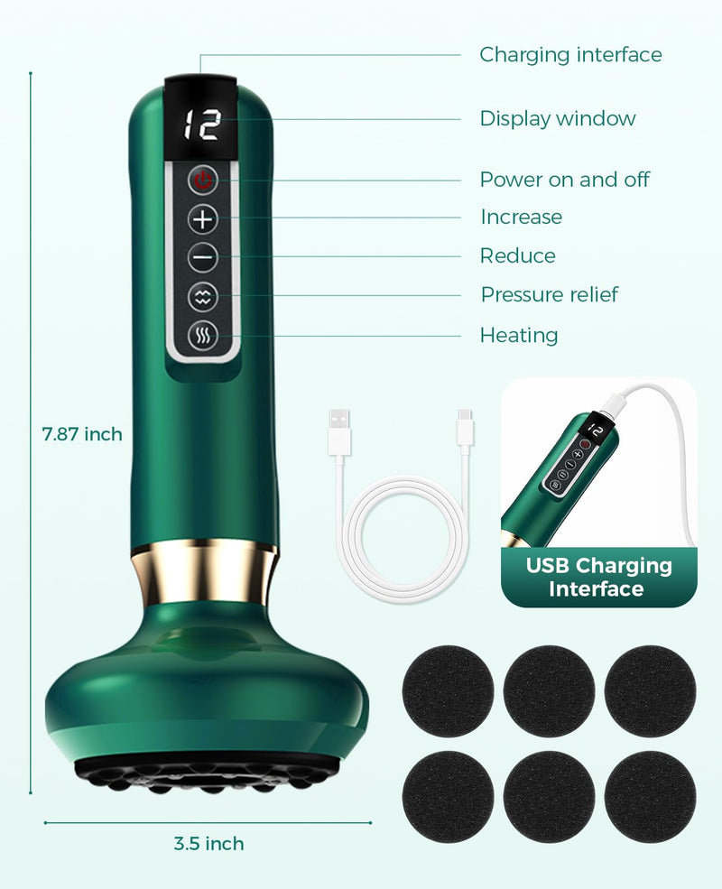 Intelligent Handheld Massage Tool for Anti - Cellulite, Electric Cupping Device with 12 Suction Modes. This Fat Remover Massager is Suitable for Arms, Legs. (Olive) Olive