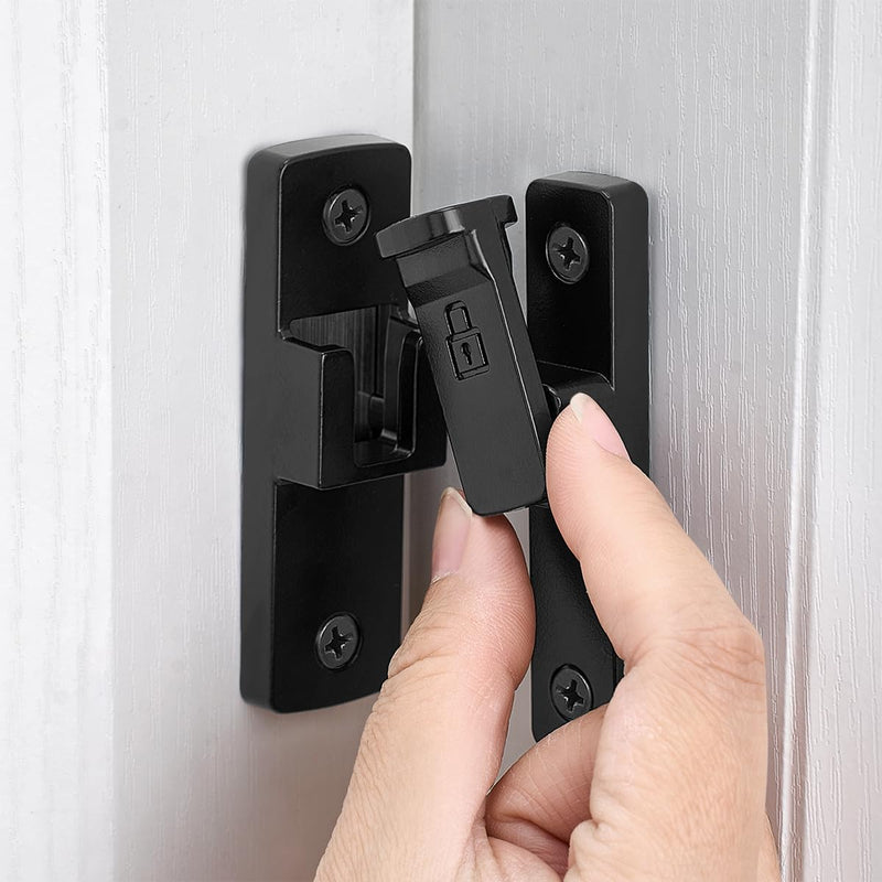 INIRET 4 Packs Black 90 Degree Barn Door Lock ，Premium Zinc Alloy Latch - Flip Gate Latches ，for Cabinets, Bathroom, Barn & Garden Doors - Secure Sliding Door Hardware Black_90 Degree