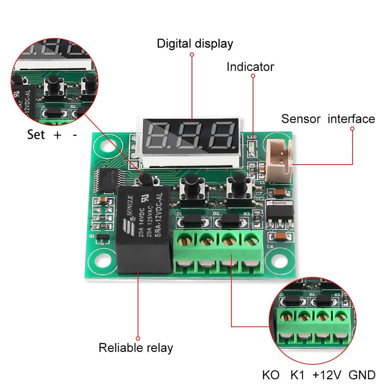 Greluma W1209 LED Digital Thermostat Controller Temperature Temp Control Switch Module Board 12 V DC -50 ~ 110 °C with Waterproof Sensor Probe (Red LED + Acrylic Housing) Pack of 2 Temperature Control Module 1-2