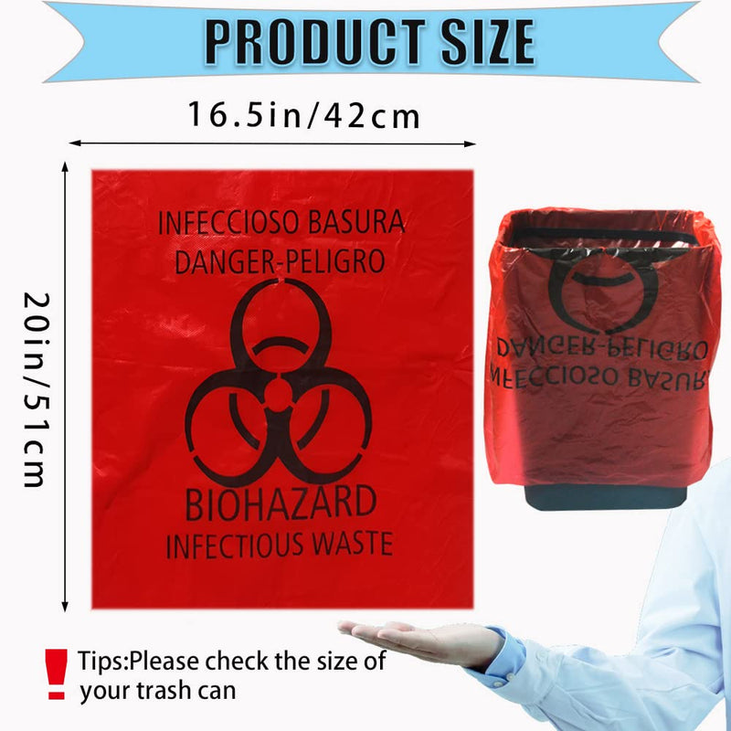 [Australia - AusPower] - Red Biohazard Waste Bags,20pcs 16.5x20in/42x51cm Medical Action Infectious Waste Bag With Hazard Symbol Disposable Hazardous 1 Count (Pack of 20) 