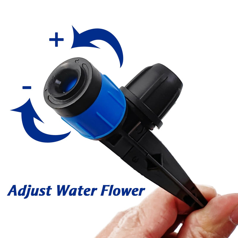 [Australia - AusPower] - GXXMEI 52PCS Drip Irrigation Emitters with Stake, 360°Adjustable Fan Sprayer Water Flow Lock Barbed Dripper for 1/4" Drip Irrigation Tubing Garden Irrigation Sprayer for DIY Garden Irrigation System 