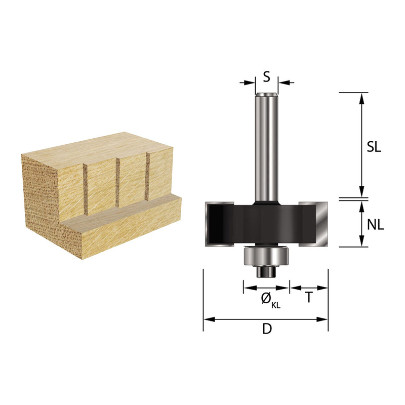 [Australia - AusPower] - ENT Rebate Cutter Set TC Shank (C) 8 mm, Diameter (A) 34,9 mm, B 12,7 mm, D 32 mm, with Ball Bearing 