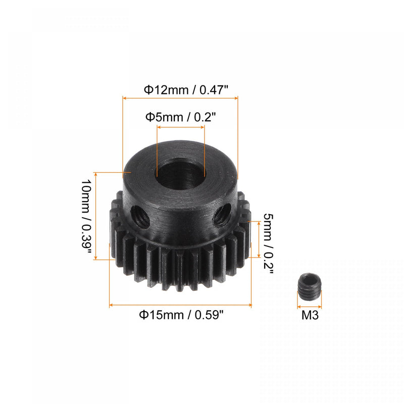 [Australia - AusPower] - uxcell Pinion Gear Set, 45# Carbon Steel Motor Rack Spur Gear with Step Black, 0.5 Mod 28T 5mm Bore 15mm Outer Dia, M3 Set Screws Included 