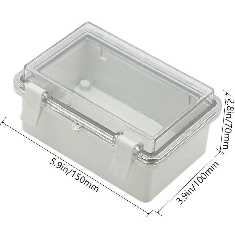 [Australia - AusPower] - Zulkit Junction Box ABS Plastic Dustproof Waterproof IP65 Electrical Boxes Hinged Shell Outdoor Universal Project Enclosure Clear Cover with 2 Cable Glands 5.9 x 3.9 x 2.8 inch (150x100x70 mm) 5.9" x 3.9" x 2.8" 