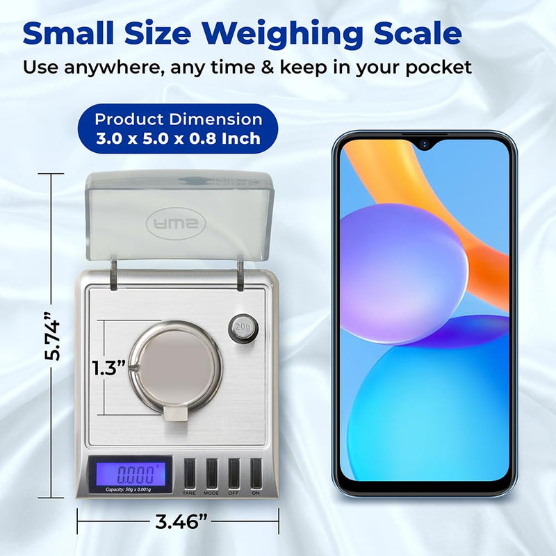 [Australia - AusPower] - AWS Gemini-50 Milligram Scale 50g x 0.001g – Digital Jewelry/Lab Scale for Powder, Gold, Gems – Includes Calibration Weights, Tweezers & Tray – Tare, Cal, 6 Units, Pocket Size Mg Scale (Silver) Gemini - 50 - Silver 