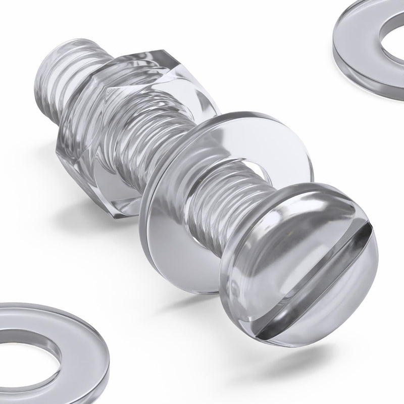 [Australia - AusPower] - 50 x Transparent Clear M4 x 20mm Slotted Head Bolts, Nuts, Washers - Acrylic Plastic Screws, (5/32 x 25/32 in) 