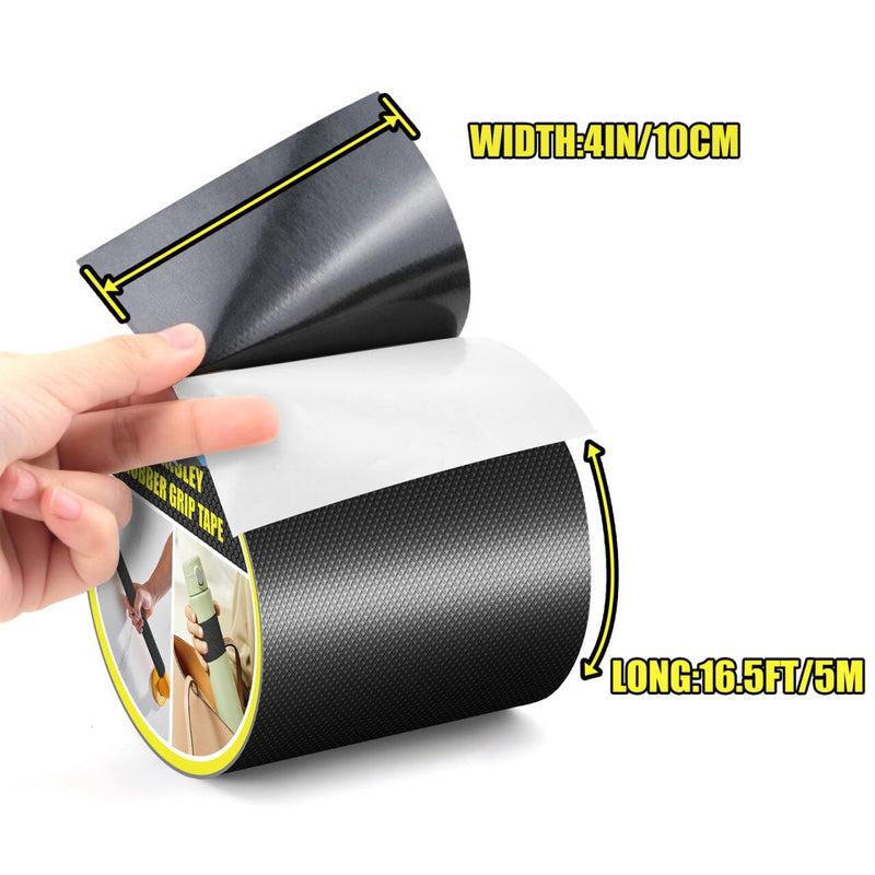 [Australia - AusPower] - Rubber Grip Tape, 4In x 16.5Ft Ultra Strong Waterproof Anti Slip Tape with Textured Adhesive for DIY Tools & Gadgets, Customizable for Enhanced Comfort & Safety (Black) Black 1 