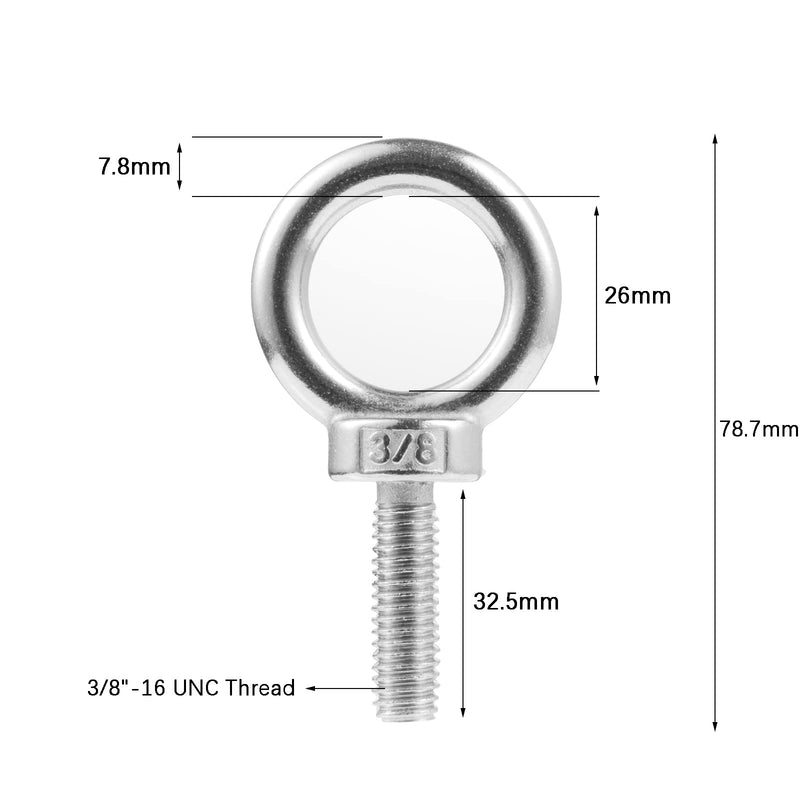 [Australia - AusPower] - Eowpower 4 Pieces 3/8"-16 UNC 304 Stainless Steel 3/8" x 1-1/4" Lifting Ring Eye Bolt Eyebolt 
