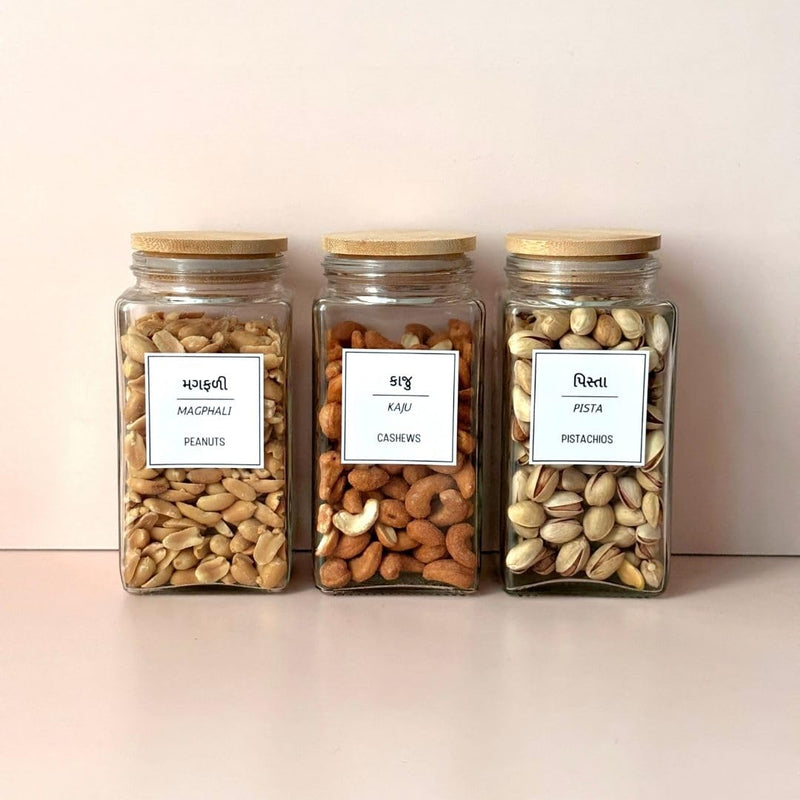 [Australia - AusPower] - 136 Printed Indian Gujarati Bilingual Plus 40 Blank Kitchen Pantry Labels, Minimalist, Waterproof, Dishwasher-Safe, Easy to Remove and Re-Stick 