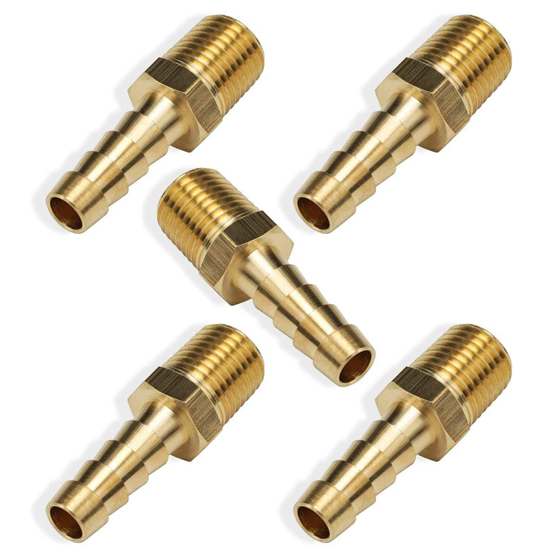 [Australia - AusPower] - 5pcs Brass Hose Barb Fittings 5/16 Inch Barb to 1/4 Inch Male NPT Thread Air Hose Fitting Adapter 5/16" Barb to 1/4" Male 