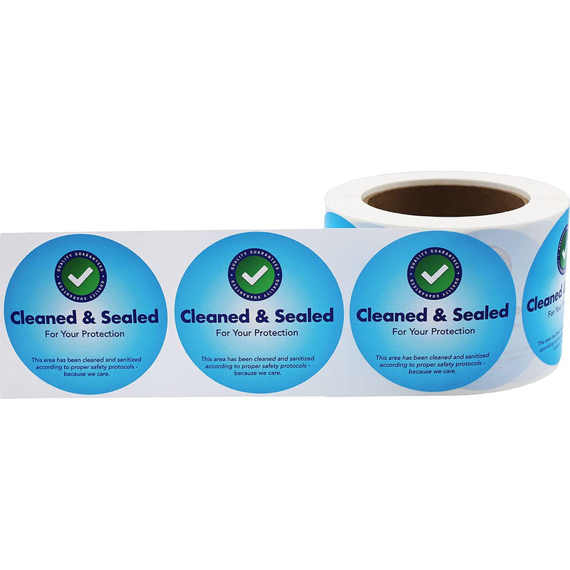 Cleaned and Sealed Tamper Seal Labels Blue 2 Inch Round 500 Total Stickers