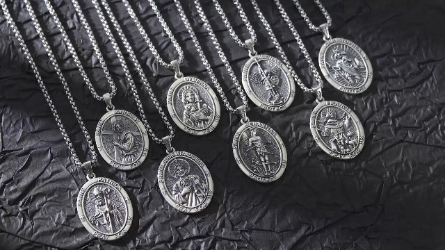 925 Sterling Silver Saint Michael Necklace for Men with 22"+2" Rolo Chain