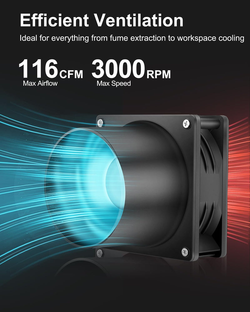 GDSTIME 120mm x 38mm 12V DC Axial Fan with 4 Inch Duct Flange Variable Speed Controller, 110V 120V AC Powered, Small Air Exhaust Fume Smoke Extractor Kit for Soldering, 3D Printer Enclosure 1238 Fan + 1 Flange