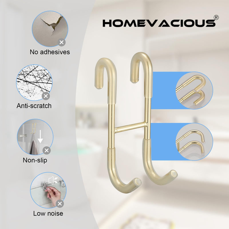 Homevacious Shower Door Hooks, 4 Pack Over Shower Glass Door Hook,SUS 304 Stainless Steel Rack Hooks, Frameless Bathroom Hanger Drilling-Free, Glue-Free Towel Hooks,Brushed Gold Brushed Gold 4 pcs