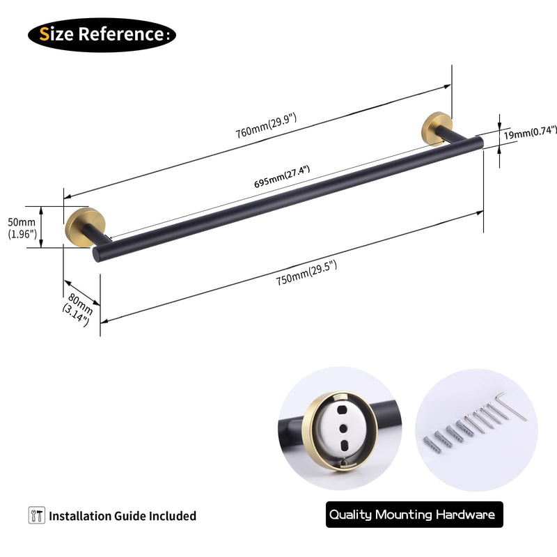 GERZWY Black & Gold Towel Bar, 30 Inch Stainless Steel Bathroom Wall Mounted Towel Rail, Hand Towel Holder AG1101C75-BD 30 Inch (Pack of 1)
