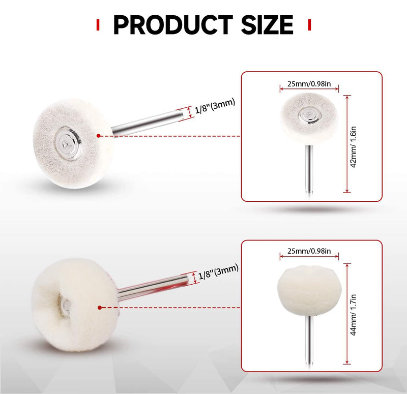 [Australia - AusPower] - Shineboc 50 Pieces Wool Felt Polishing Discs, Wool Felt Mounted Mandrel Polishing Set with 1/8 Inch Shaft Polishing Accessories for Dremel Rotary Tool Jewellery Metal Glass 