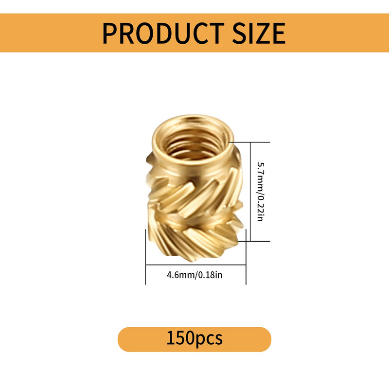 150 Pcs M3 Threaded Inserts, Brass Knurled 3D Printing Nuts, Embedment Twill Brass Thread Screws Heat Set, Thread Knurled Heat Brass Nut for 3D Printing, Automotive Plastic Shells - M3*4.6x5.7 mm