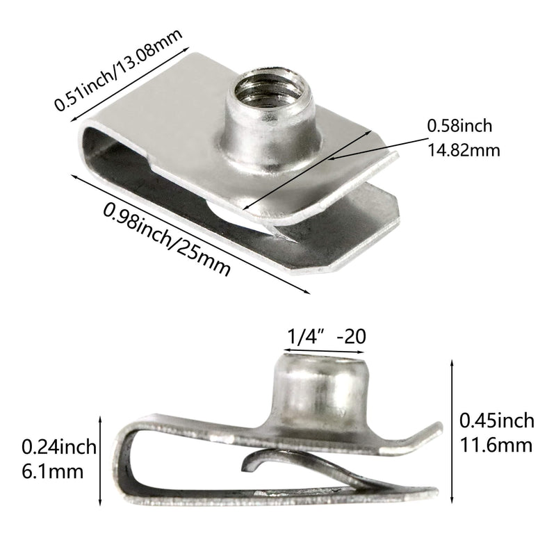 [Australia - AusPower] - 40 Packs 1/4" - 20 Stainless Steel Regular Extruded U Nuts, U Style Clip-on Nut, U Type Nut, U-nut, U-Type Fasteners 