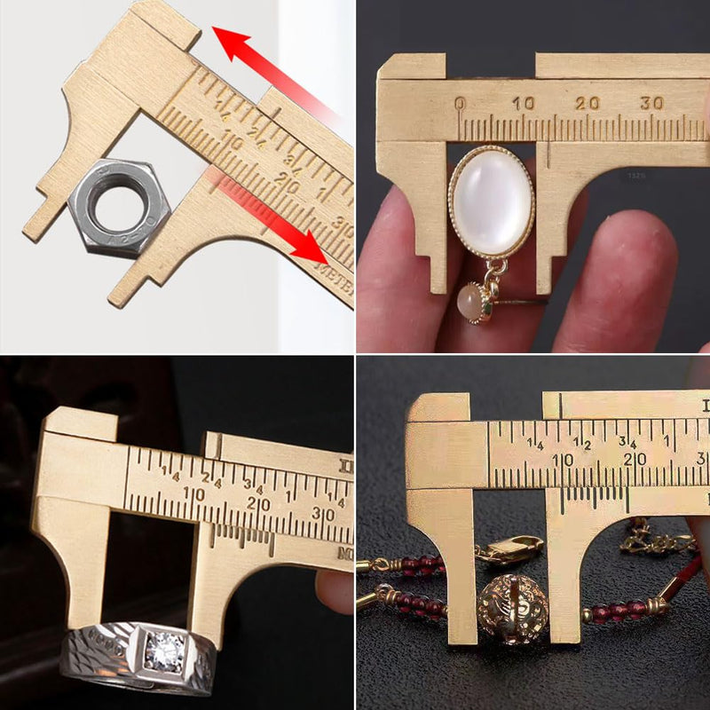 [Australia - AusPower] - Brass Pocket Caliper with Double Scale Sliding Gauge Bead Measuring Tool Millimeter Gauge Mini Brass Vernier Caliper Brass Ruler, Gold Ruler for Measuring Jewelry(100mm) 1 Pack 