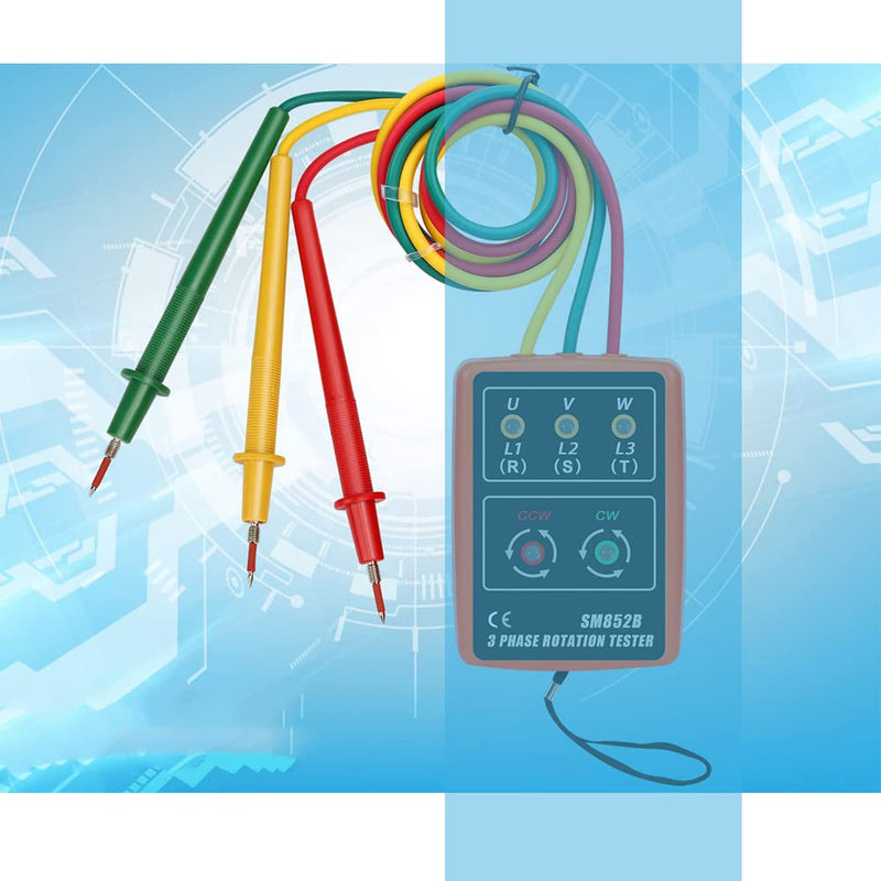 [Australia - AusPower] - Phase Tester Rotary Field Meter AC60 V ~ 600 V, EIMZU Rotation Display Tester Detector Meter 3 Phase with Crocodile Clips and Buzzer Tester Shows 