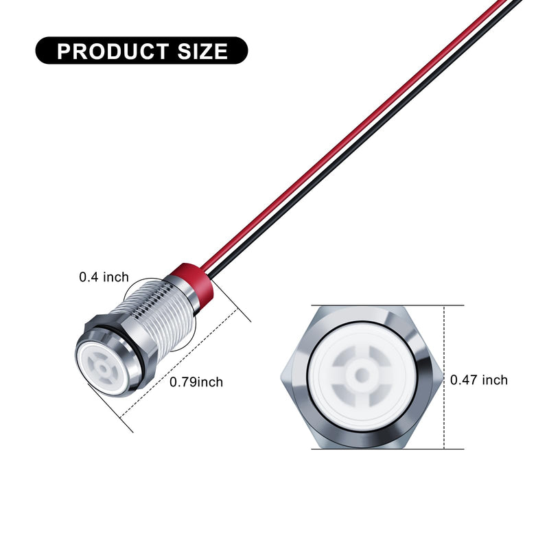 [Australia - AusPower] - 10 Pcs LED Metal Waterproof Indicator Light, 12-24V 2/5'' Mounting Hole Pre-Wired Pilot Signal Light for Car, Trucks, Boats, Marine, Dash, Industrial Electricity (White, 10mm) White 