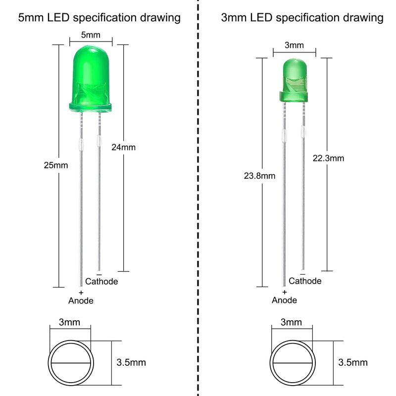 [Australia - AusPower] - 600Pcs 3mm 5mm LED Light Emitting Diodes Assortment Kit Round Diffused Led Circuit Component Assorted Set for Arduino, PCB Electronic Circuit DIY, Raspberry Pi (White/Red/Yellow/Blue/Green) 